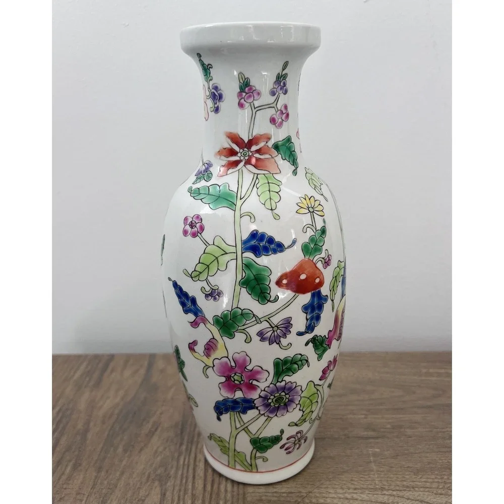 Vintage Chinese Famille Rose Floral Porcelain Vase 10